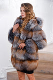 Natural Real Silver Fox Fur Luxury Long Thick Warm Fur Parka