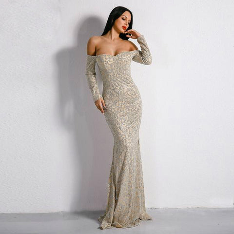 New Bra Off Shoulder Backless Glitter Party Elegant Dress