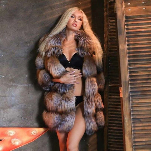 Natural Real Silver Fox Fur Luxury Long Thick Warm Fur Parka