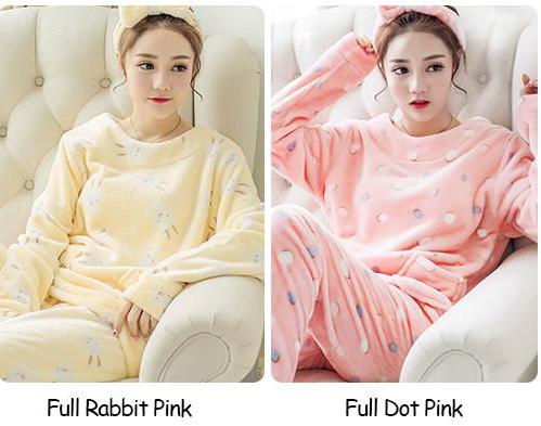 Rabbit Flannel Pajamas Sets Cute Winter Warm Soft Sleepwear Suit Unisex