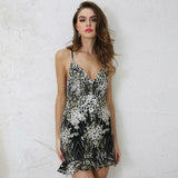 Elegant Front V-Neck sleeveless Geometric Graphic Glitter Party Dress