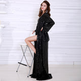 Elegant Deep-V sequin Long Sleeve Two Split Maxi Dress