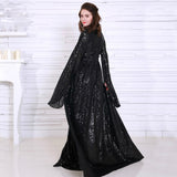 Elegant Deep-V sequin Long Sleeve Two Split Maxi Dress