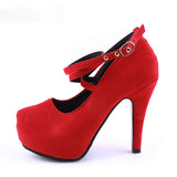 Super High Thin T-strap Buckle Strap Retro Round Toe Pumps Heel