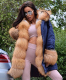 Real Fox Fur Thick And Long Gold Fox Fur Collar And Cuff Parka