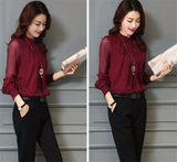 Long Sleeve Stand Neck Work Wear Elegant Blouse