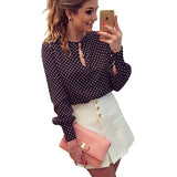 Casual O-Neck Long Sleeves Blouses Chiffon Polka Dots Shirt