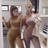 Two Piece Set Sexy Skinny Pants Crop Top