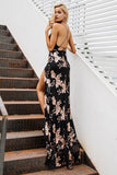Sexy lace up halter sequin party Backless high split maxi dress