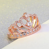 Princess Style Cubic Zirconia Hollow Heart Crown Ring