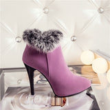 Winter High Heel Ankle Snow Fur Zip Boot