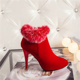 Winter High Heel Ankle Snow Fur Zip Boot