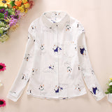 New Long Sleeve Cartoon Print White Blouses Shirt