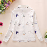 New Long Sleeve Cartoon Print White Blouses Shirt