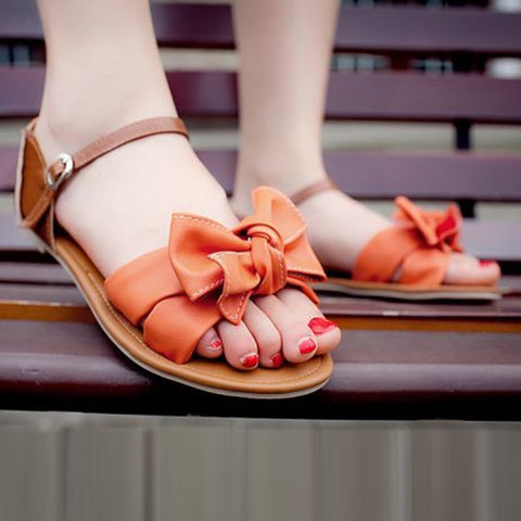 bowknot ankle wrap flat sandal