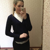 Casual V-Neck Long Sleeve Crochet Knit Sweater