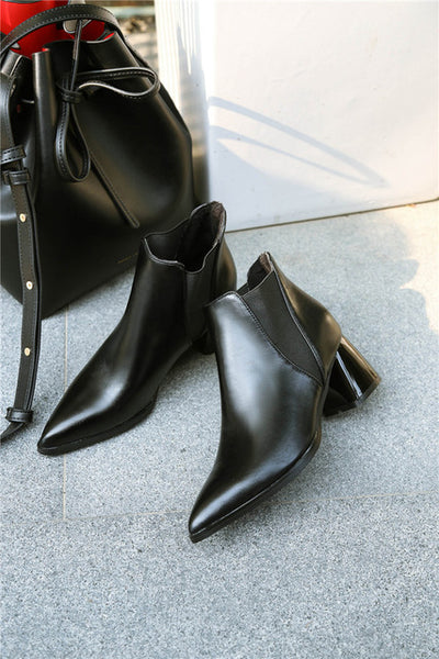 Chunky High Heels Martin Pointed Toe Ladies Chelsea Boot