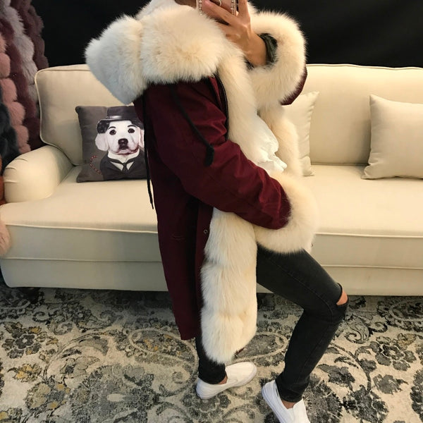 Real Fur Parka High Quality Rex Fur Lining Fox Fur Collar