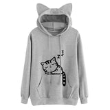 Cute Sweatshirt Pink Winter Cat Pattern Long Sleeve Moletom Hooded