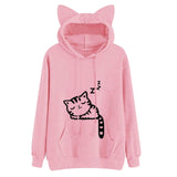 Cute Sweatshirt Pink Winter Cat Pattern Long Sleeve Moletom Hooded