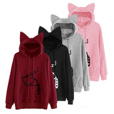 Cute Sweatshirt Pink Winter Cat Pattern Long Sleeve Moletom Hooded