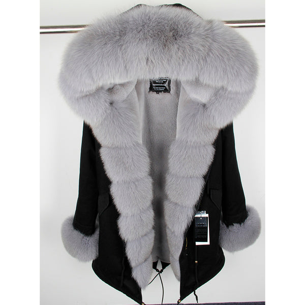 Real Fox Fur Collar Cuff Hooded Long Camouflage Parka