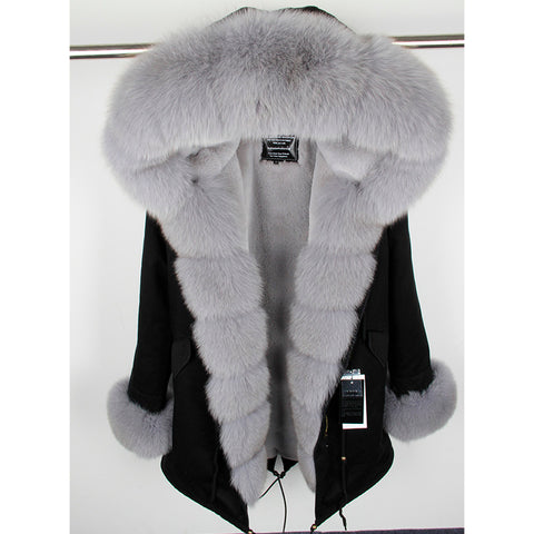 Real Fox Fur Collar Cuff Hooded Long Camouflage Parka