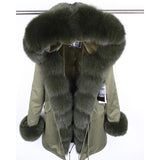 Real Fox Fur Collar Cuff Hooded Long Camouflage Parka