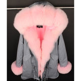 Real Fox Fur Collar Cuff Hooded Long Camouflage Parka