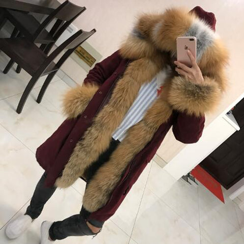 Real Fur Parka High Quality Rex Fur Lining Fox Fur Collar
