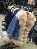 Denim Natural Fox Fur Thick Warm Parka