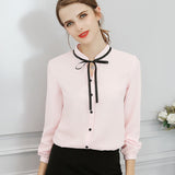 Elegant Office Blouse Long Sleeve Bow Slim Work Blouses