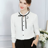 Elegant Office Blouse Long Sleeve Bow Slim Work Blouses