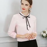 Elegant Office Blouse Long Sleeve Bow Slim Work Blouses