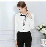 Elegant Office Blouse Long Sleeve Bow Slim Work Blouses