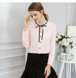 Elegant Office Blouse Long Sleeve Bow Slim Work Blouses