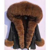 Real Fox Fur Collar Cuff Hooded Long Camouflage Parka