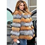 Elegant Patchwork Natural Fox Fur Coffee & Silver Fox Fur Parka