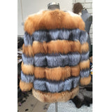 Elegant Patchwork Natural Fox Fur Coffee & Silver Fox Fur Parka