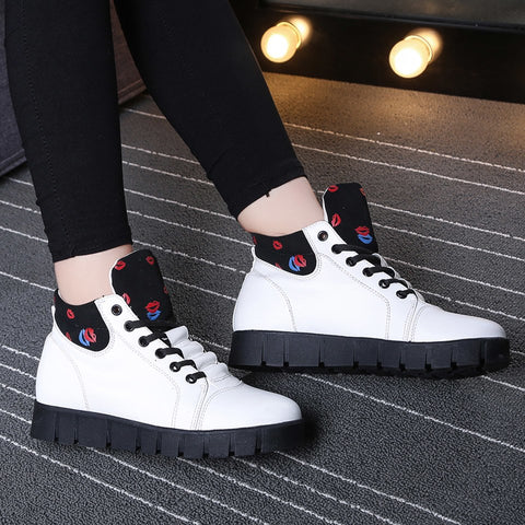 Warm With Fur Ankle Leather High Top Sneaker