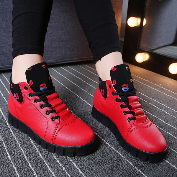 Warm With Fur Ankle Leather High Top Sneaker