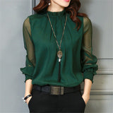 Long Sleeve Stand Neck Work Wear Elegant Blouse