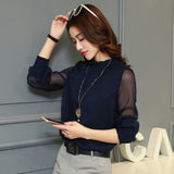 Long Sleeve Stand Neck Work Wear Elegant Blouse