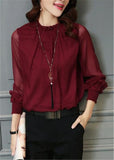 Long Sleeve Stand Neck Work Wear Elegant Blouse