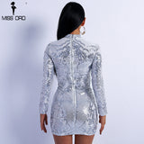 Sexy High Neck Long Sleeve Sequin Elegant Party Dress