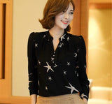 Elegant Long-Sleeve Chiffon Ruffle Work Tops