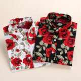 Cherry Blouses Long Sleeve Shirt Turn Down Collar Floral Blouse