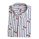 Cherry Blouses Long Sleeve Shirt Turn Down Collar Floral Blouse