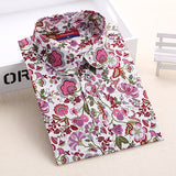 Cherry Blouses Long Sleeve Shirt Turn Down Collar Floral Blouse