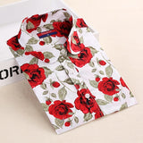 Cherry Blouses Long Sleeve Shirt Turn Down Collar Floral Blouse